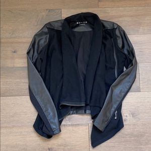 Black faux leather draped jacket